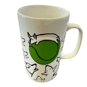 Starbucks‎ 16oz Coffee Mug White Green Tennis Ball Dog Design Ceramic Cup